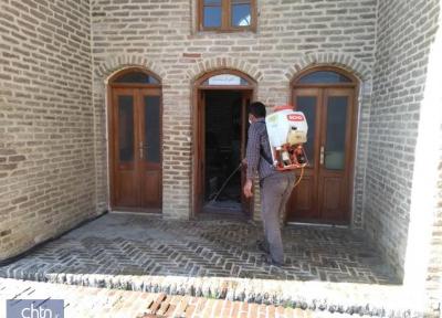 ضدعفونی محوطه و فضاهای بازدید پایگاه ملی میراث فرهنگی فرح آباد